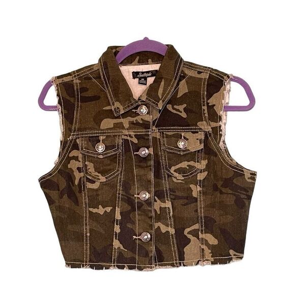 Y2K Southpole Crop Camo Denim Vest  M - Picture 1 of 7